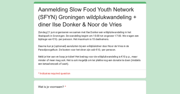 SFYN Groningen wildplukwandeling + diner — Eten in Groningen